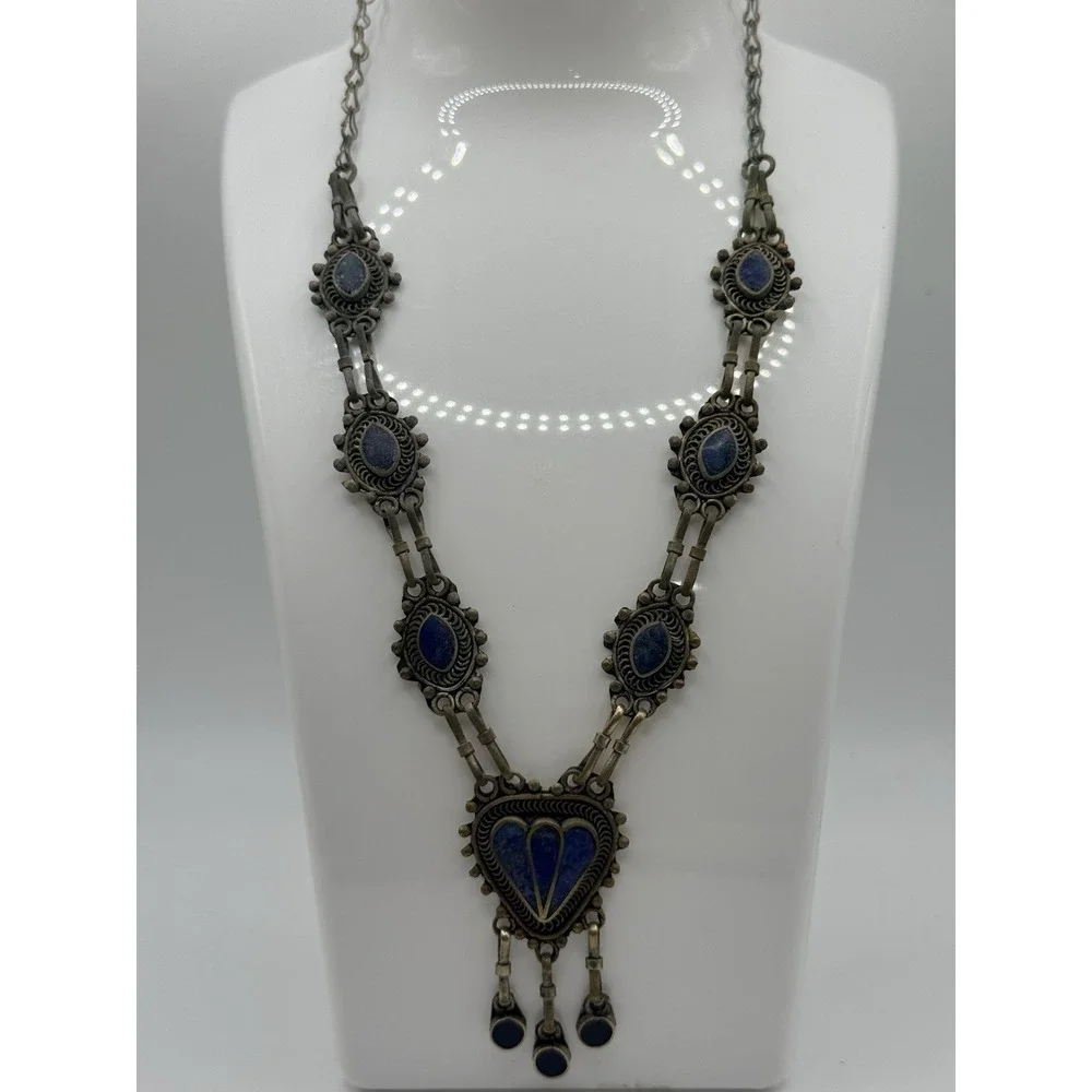 Vintage Afghan Lapis Lazuli Statement Necklace Tribal Ethnic Boho